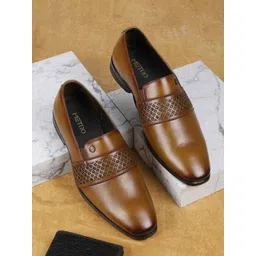 Metro Men Textured Leather Formal Slip-Ons-picture-27