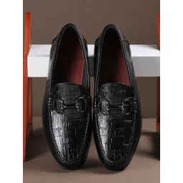 Metro Men Textured Round Toe Slip-On Loafers Formal Shoes-picture-25