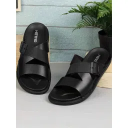 Metro Men's Black Cross Strap Sandals-picture-39
