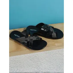 Metro Men's Black Cross Strap Sandals-picture-20