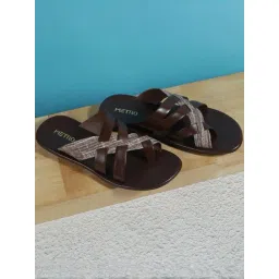 Metro Men's Brown Cross Strap Sandals-picture-41