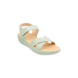 Metro Textured Cross Strap One Toe Wedges With Velcro Closure-picture-16