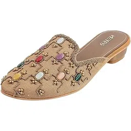 metro Women Antic Gold Beaded Slip Ons, EU/39 UK/6 (35-181)-picture-31