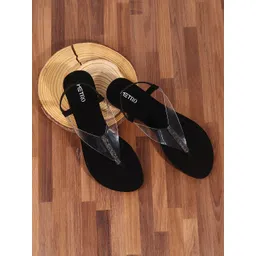 Metro Women Black Embellished T-Strap Flats-image-47