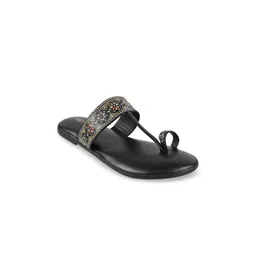 Metro Women Black Printed One Toe Flats-image-41