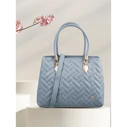 Metro Women Blue Textured Structured Handheld Bag with Quilted-image-3