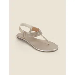 Metro Women Embellished Slip-On T-Strap Flats-picture-39
