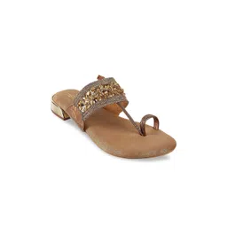 Metro Women Gold-Toned Embellished One Toe Flats-picture-35