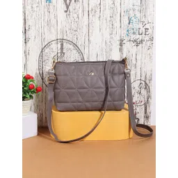 Metro Women Grey Geometric Structured Sling Bag with Quilted-picture-24