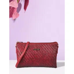 Metro Women Maroon PU Textured Swagger Sling Bag-picture-24