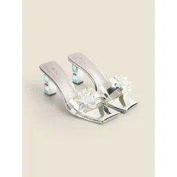 Metro Women Square Toe Embellished Metallic Block Heel Sandals-image-8