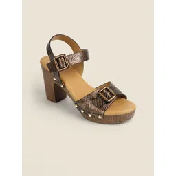 Metro Women Textured Block Heel Sandals with Buckles-picture-29