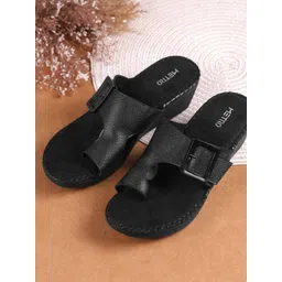 Metro Women Textured Platform Heels with Buckles-picture-44