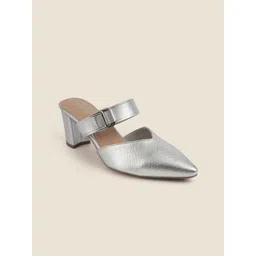 Metro Women Textured Pointed Toe Block Mules-image-12