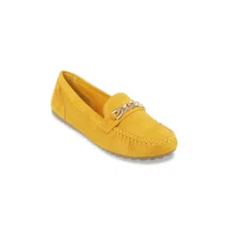 Metro Women Yellow Solid Loafers-picture-35
