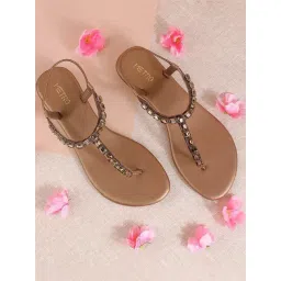 Metro Women's Antique Gold T-Strap Sandals-picture-47