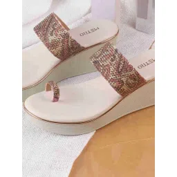 Metro Women's Beige Toe Ring Wedges-picture-31