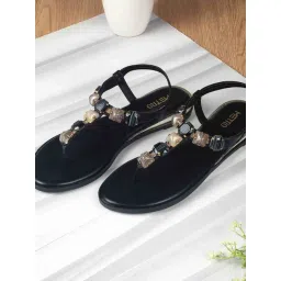 Metro Women's Black T-Strap Sandals-picture-32