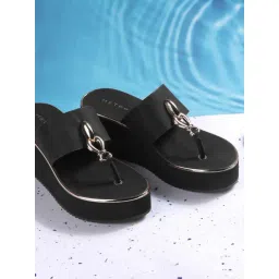 Metro Women's Black T-Strap Wedges-picture-28