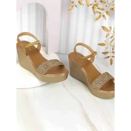 Metro Women's Gold Ankle Strap Wedges-picture-34