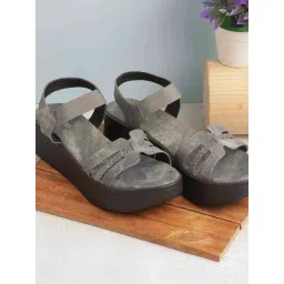 Metro Women's Grey Ankle Strap Wedges-picture-36