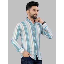 Metronaut Men Classic Regular Fit Vertical Striped Spread Collar Casual Shirt-picture-11