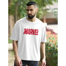Metronaut Men Marvel Typography Printed Round Neck Cotton Oversized T-shirt-picture-30