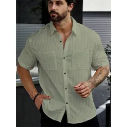 Metronaut Men Regular Fit Spread Collar Textured Cotton Casual Shirt-picture-14