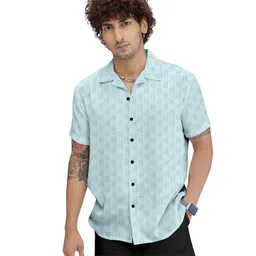 Metronaut Men Textured Cuban Collar Cotton Regular Fit Casual Shirt-picture-36