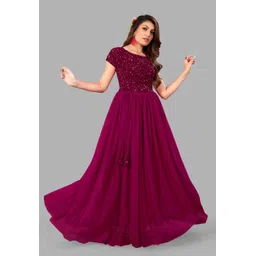 metronaut Women Fit and Flare Purple Maxi/Full Length Dress-picture-14