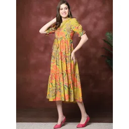 metronaut Women Fit and Flare Yellow Below Knee Dress-picture-16