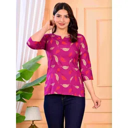 Metronaut Women Floral Print Keyhole Neck Top-picture-38