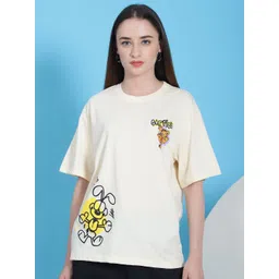Metronaut Women Graphic Printed Round Neck Cotton Oversized Garfield T-shirt-picture-42