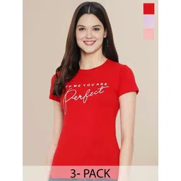 Metronaut Women Pure Cotton Typography Set Of 3 Cotton T-shirt-picture-26