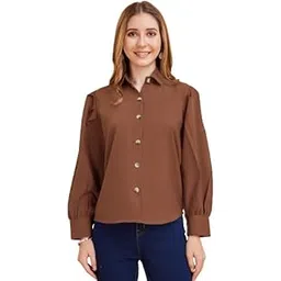 METRONAUT Women Solid Casual Brown Shirt ()_7-picture-13