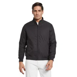 METTLE Black Regular Fit Solid Bomber Jacket-picture-21