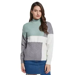 METTLE Green Colour Blocked Regular Fit Pullover-picture-48