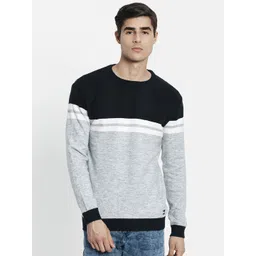 METTLE Men Grey & Black Colourblocked Pullover-picture-38
