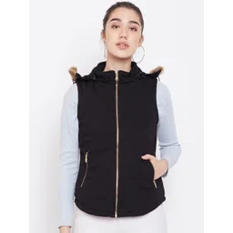 METTLE Women Black Solid Bomber Jacket-picture-11