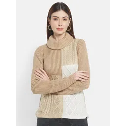 METTLE Women Brown & White Colourblocked Colourblocked Pullover-picture-12