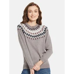 METTLE Women Grey & White Printed Pullover-picture-28