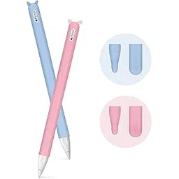 meyaar Cute Ear Case Silicone Skin Cover for Apple Pencil 2nd Generation, and Protective Nib Cover Accessories Compatible with iPad Pro 11 12.9 inch, (Blue + Pink 2 Pack)-picture-37