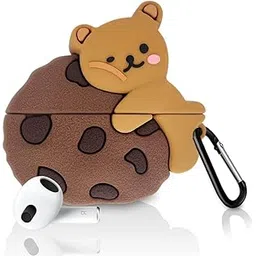 Meyaar Cute Silicone Case Compatible with Airpods 3rd Generation Case (2021), Two Part Design with Carabiner Hook, for Apple AirPods (3rd Generation) Case (Cookies Bear)-picture-40