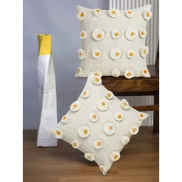 Mezposh Off White & Mustard Square Cotton Cushion Covers Set of 2-picture-24