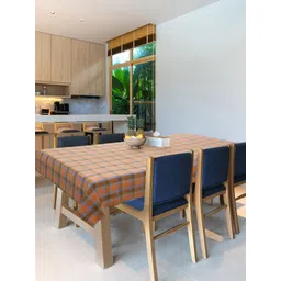 Mezposh Orange & Blue Checked 6-Seater Rectangular Table Cover-picture-31