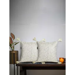 Mezposh White & Cream-Coloured Embroidered Square Cushion Covers Set of 2-picture-28