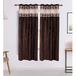 mfd home furnishing Brown Velvet Blackout 7 Feet Eyelet Curtain (Set of 2) image 1