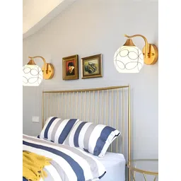 MFD HOME FURNISHING 2 Pcs Gold-Toned Printed Metal Semi Spherical Shaped Wall Lamp-picture-16