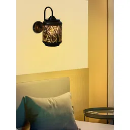MFD HOME FURNISHING Black & Gold-Toned Metal Traditional Cylinder Shaped Wall Lamp-picture-35