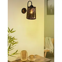 MFD HOME FURNISHING Black & Gold-Toned Metal Traditional Cylinder Shaped Wall Lamp-picture-41